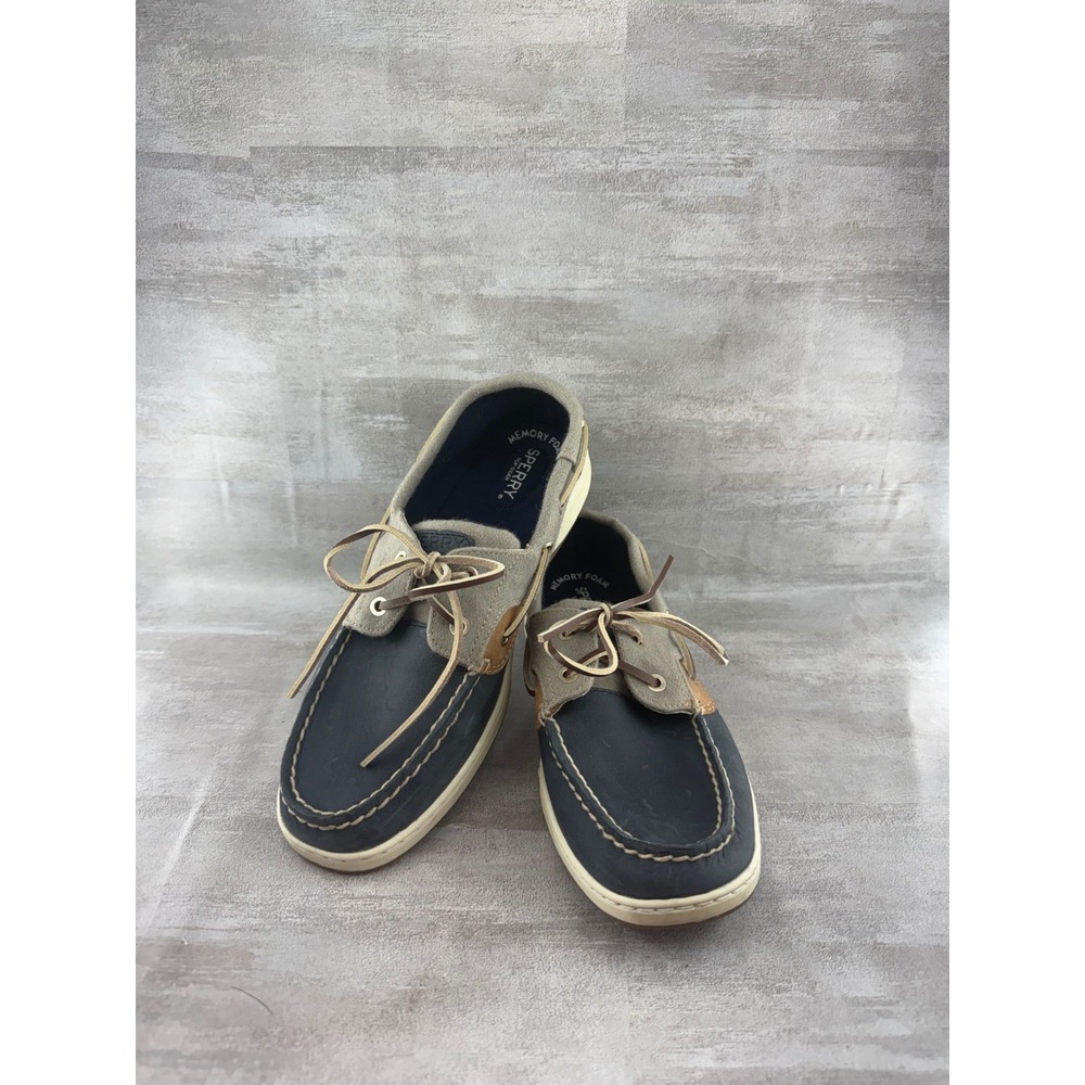Sperry Top-Sider Navy Taupe Leather Suede Boat Shoes STS83238 Women Sz 9